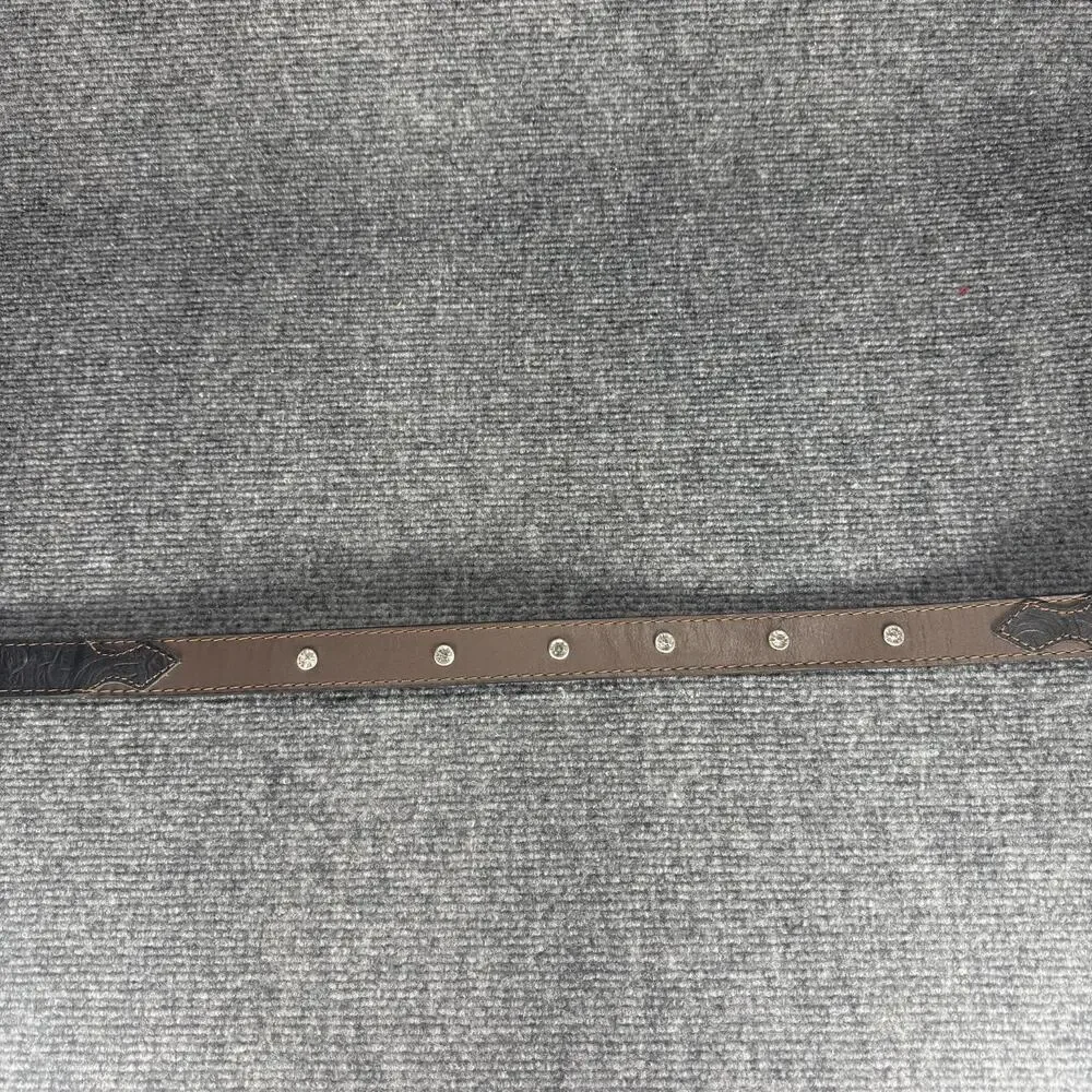 Kids Tooled Rhinestone Studded Western Leather Belt Black Brown Size 28